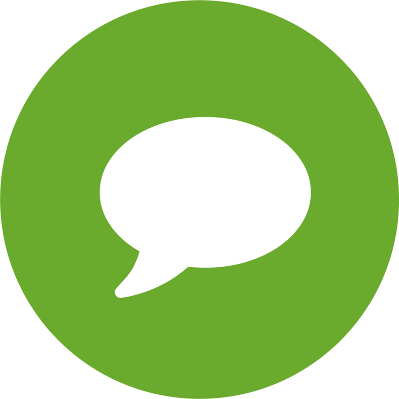 En vit pratbubbla i mitten av en grön cirkel, symboliserar kommunikation eller meddelande.