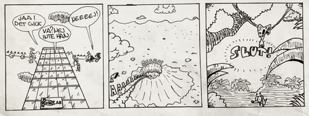 bilden visare en serie tecknad i tre olika rutor 