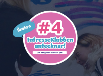 Två personer målar graffiti på en vägg. Stor cirkel med text om IntresseKlubben Örebro och datum 4 juni.