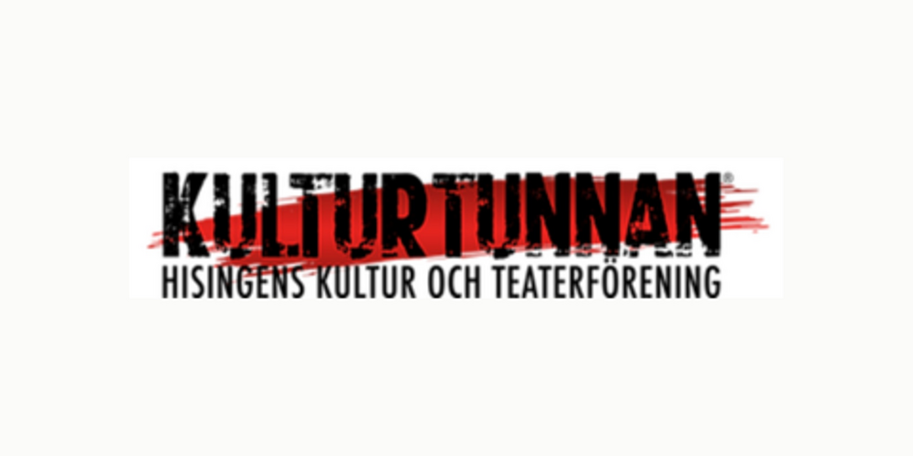 Logotyp med texten 'KULTURTUNNAN Hisingens kultur och teaterförening' i svart och rött på vit bakgrund.