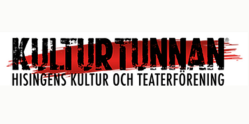 Logotyp för Kulturtunnan, Hisingsens kultur och teaterförening, med svart och röd text på vit bakgrund.