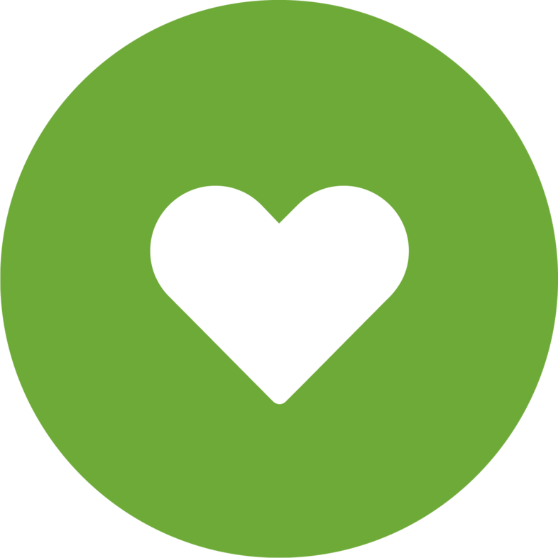 Vit hjärtsymbol i mitten av en grön cirkel.