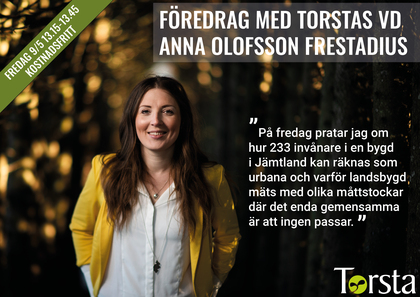 Landsbygdsveckan-  Föreläsning med Anna Olofsson Frestadius och livesändning på Torsta