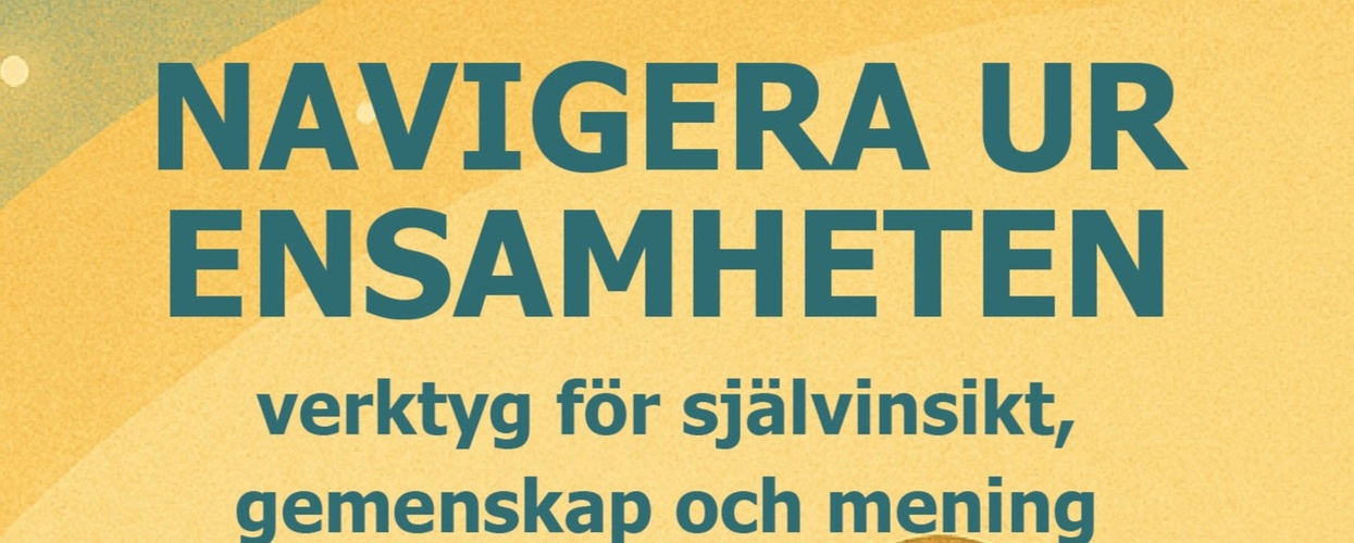 Illustration av en hand som håller en kompass med svensk text om att navigera ur ensamheten och ladda ner en gratis e-bok.