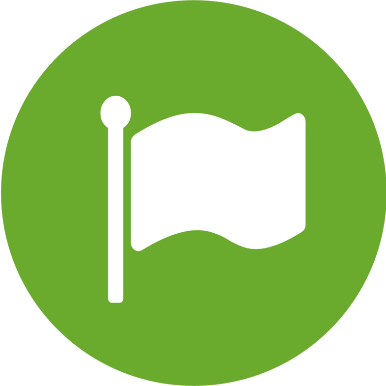 Vit flaggikon på grön cirkulär bakgrund.