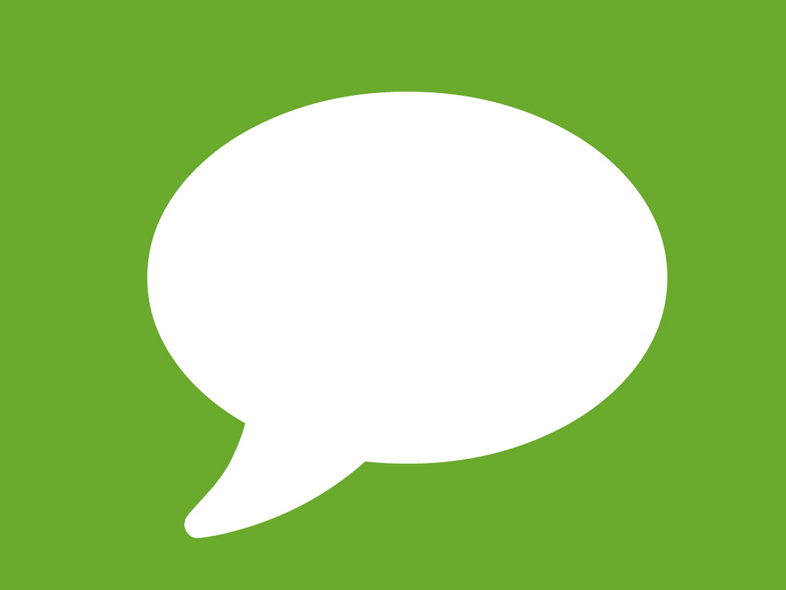 En vit pratbubbla i mitten av en grön cirkel, symboliserar kommunikation eller meddelande.