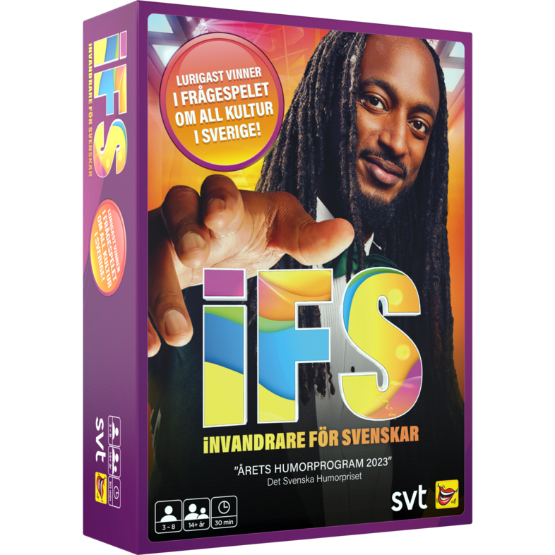 Spelask med titeln 'IFS Invandrare för svenskar' med en man som pekar mot kameran på omslaget.