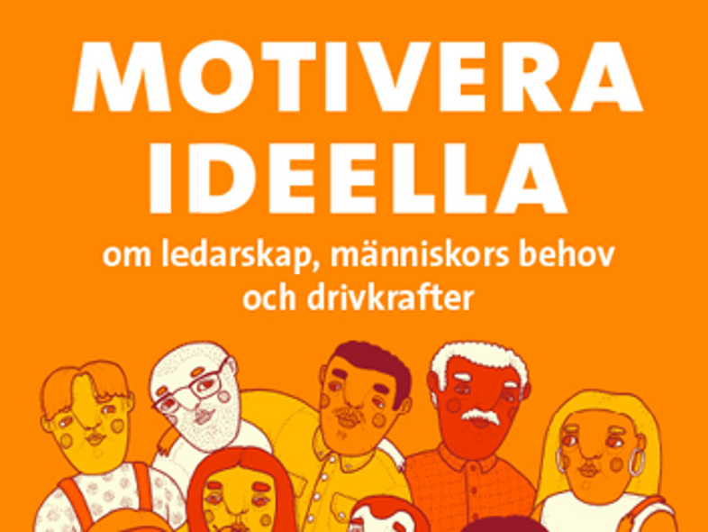 Bokomslag med titeln 'Motivera ideella' och illustration av en grupp människor mot orange bakgrund.