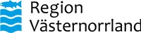 Logotyp för Region Västernorrland med blå fisk och vågor samt svart text.