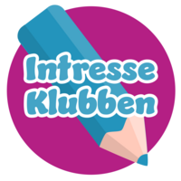 Logotyp med texten 'Intresse Klubben' över en blå penna på en lila cirkelbakgrund.