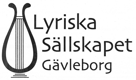 Logotyp med en lyra och texten 'Lyriska Sällskapet Gävleborg' i svart mot vit bakgrund.