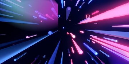 Texten 'FUB Talang' på en bakgrund med färgglada ljusstrålar i blått, rosa och lila mot svart.