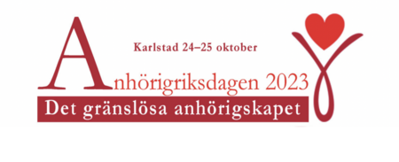 Logotyp för Anhörigriksdagen 2023 med text om evenemanget i Karlstad 24–25 oktober och ett rött hjärta.
