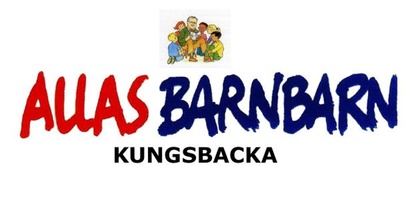 Logotyp för 'Allas Barnbarn Kungsbacka' med tecknade barn och vuxen ovanför texten.