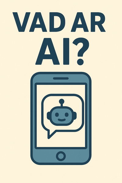 Illustration av en mobil med en pratbubbla och robotikon, samt texten 'Vad är AI?' ovanför.