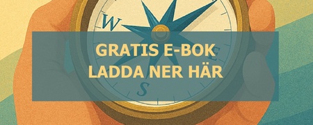 Illustration av en hand som håller en kompass med svensk text om att navigera ur ensamheten och ladda ner en gratis e-bok.