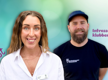 Två personer står framför en blågrön bakgrund med texten 'Trust' och 'Intresseklubben' bredvid sig.