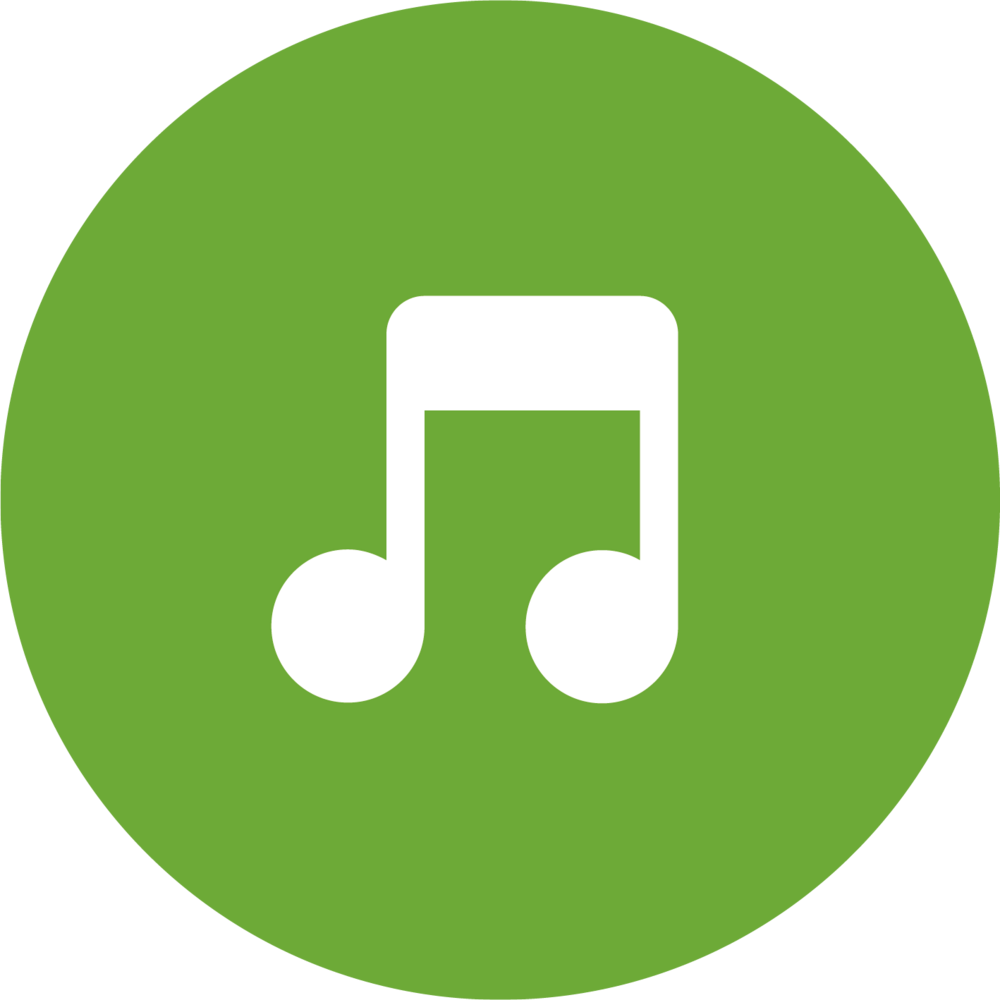 Vit musiknot på grön cirkulär bakgrund.