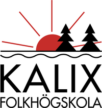 Logotyp för Kalix folkhögskola med sol, träd, vågor och texten 'KALIX FOLKHÖGSKOLA'.