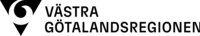 Logotyp för Västra Götalandsregionen med svart symbol och text.