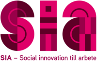 Logotyp med texten SIA – Social innovation till arbete i rosa och vinröda nyanser.