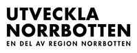 Svartvit logotyp med texten 'Utveckla Norrbotten, en del av Region Norrbotten'.
