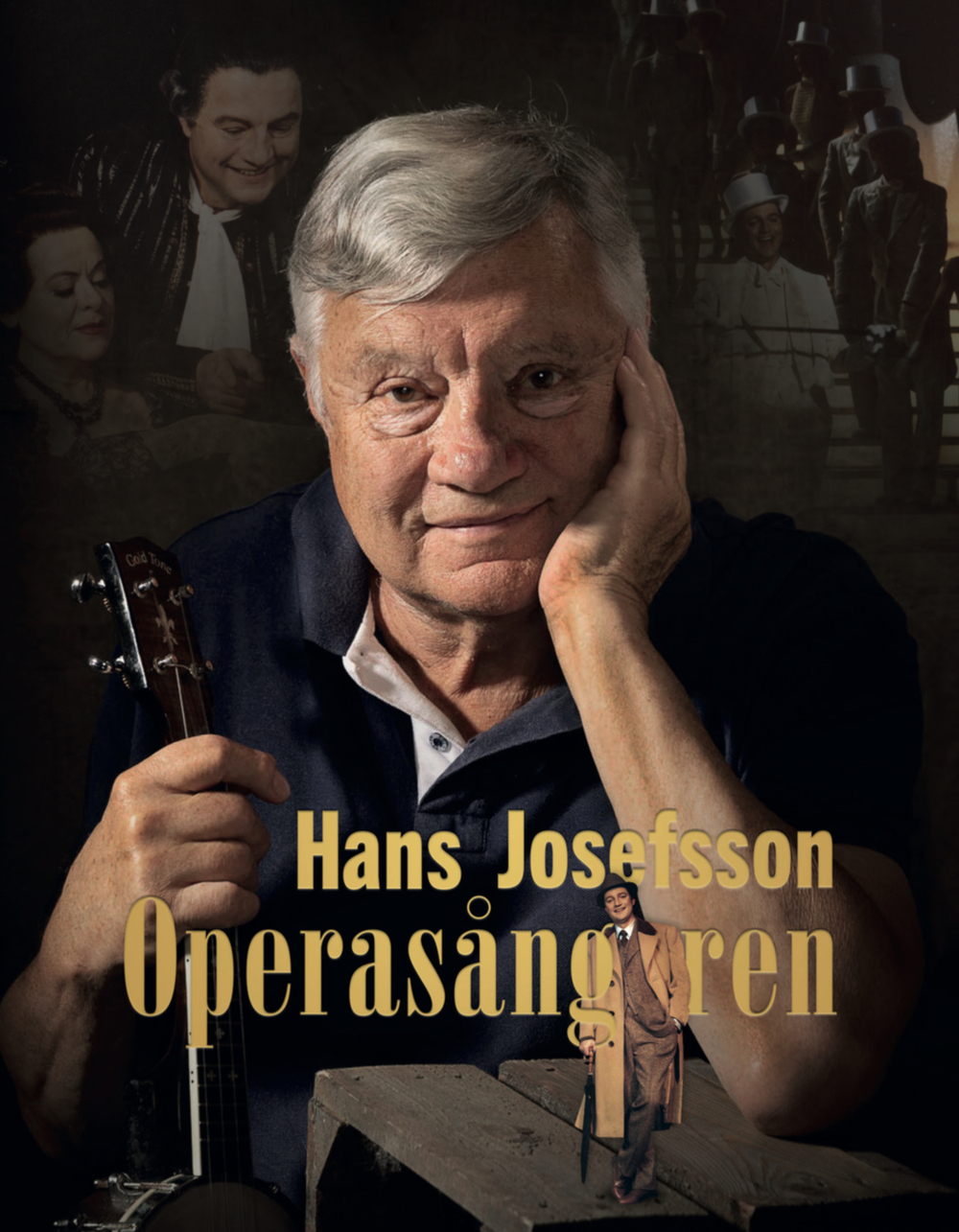 Affisch för dokumentären 'Hans Josefsson Operasångaren' med en man som håller en gitarr och text i gult.