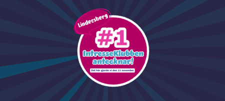 Grafisk bild med texten 'Lindesberg #1 IntresseKlubben antecknar! Det här gjorde vi den 11 november' i färgglada cirklar.