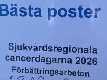 Diplom med blå kant för bästa poster vid sjukvårdsregionala cancerdagarna 2026, resebidrag 10 000 kr.