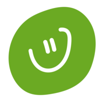 Grön cirkel med en vit, stiliserad glad mun och två streck som ögon, liknar en smiley.