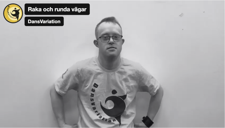 Person i t-shirt med texten 'DansVariation' står mot en vit vägg med händerna i sidan. Text och logotyp syns i bilden.