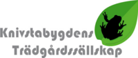 Logotyp med texten 'Knivstabygdens Trädgårdssällskap' och en svart groda på ett grönt blad.