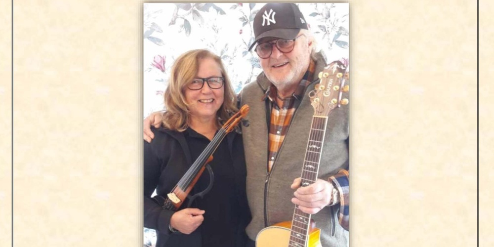 Affisch för musikkväll på Stenhammaren Mattmar med två personer och instrument, 14 april 2026.