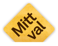Gul skylt med texten 'Mitt val' i stora, svarta bokstäver.
