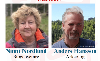 Två porträttbilder av Ninni Nordlund och Anders Hansson med deras yrkestitlar biogeovetare och arkeolog.