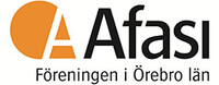 Logotyp för Afasi Föreningen i Örebro län med orange och svart text samt grafisk symbol.