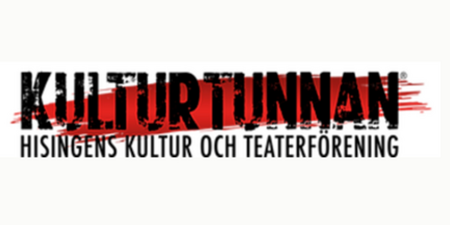 Logotyp för Kulturtunnan, Hisingsens kultur och teaterförening, med svart och röd text på vit bakgrund.