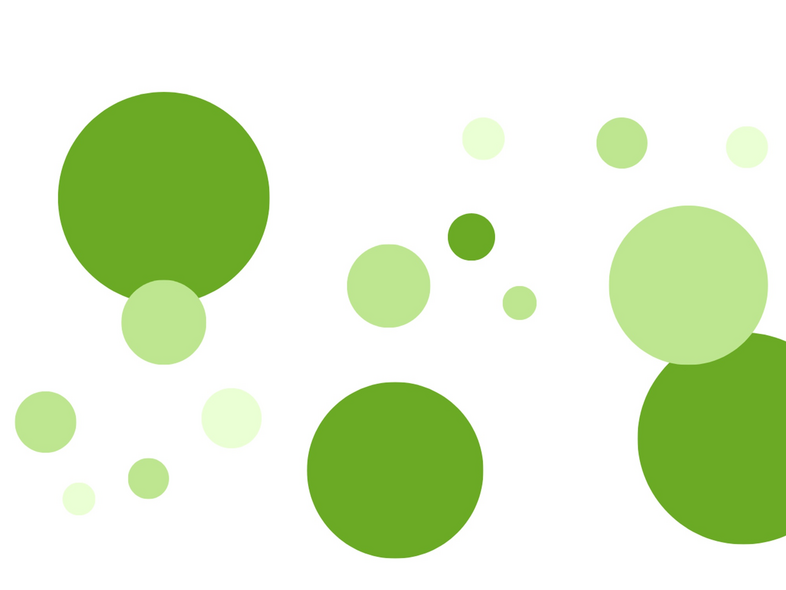 Flera gröna cirklar i olika storlekar på vit bakgrund.