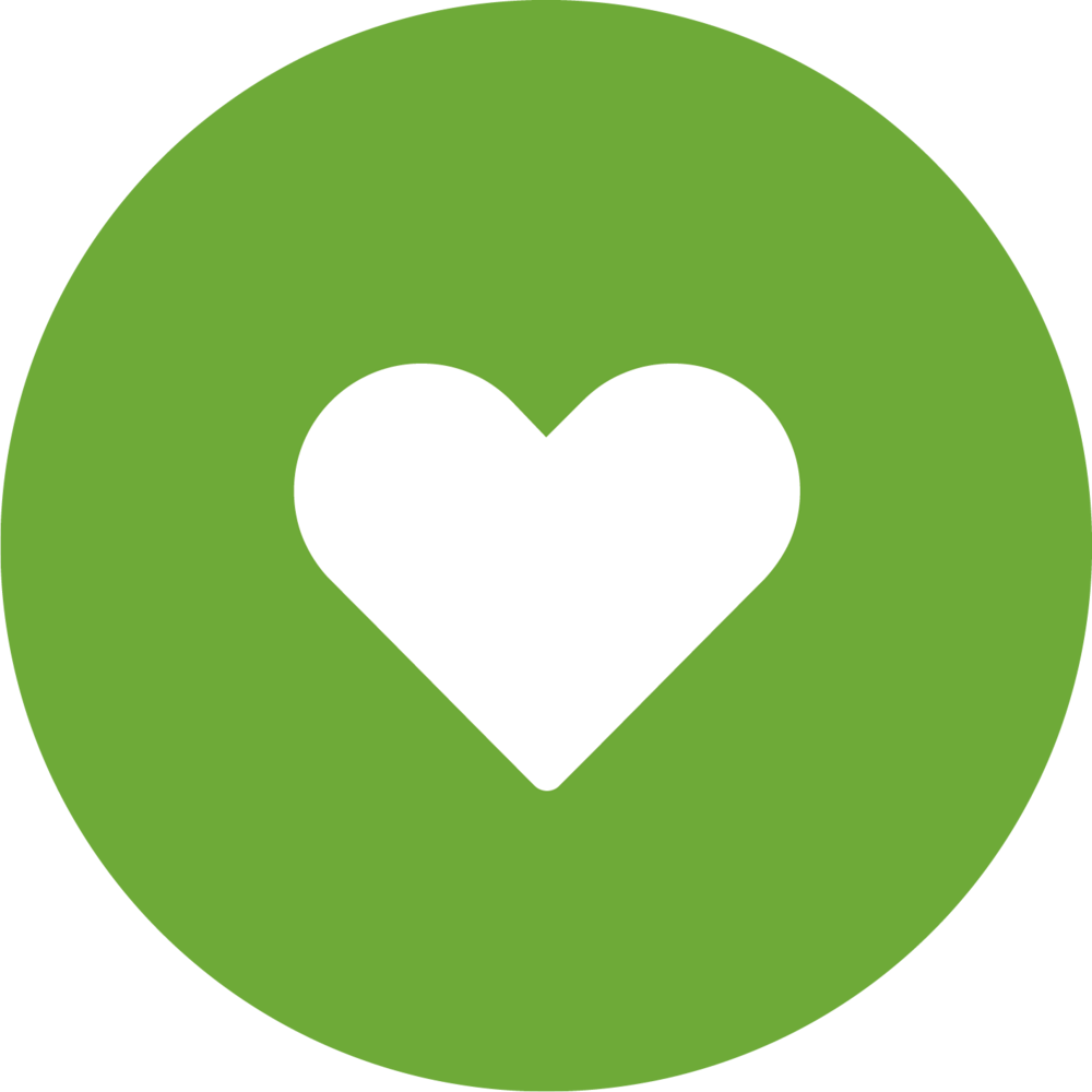 Vit hjärtsymbol i mitten av en grön cirkel.