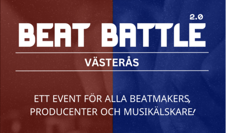 Affisch för Beat Battle 2.0 i Västerås, ett event för beatmakers, producenter och musikälskare.