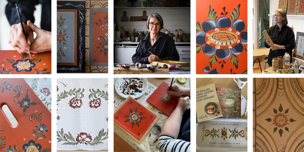 Collage av bilder med Tornedalens allmogemåleri 