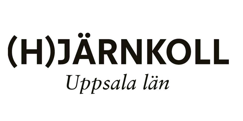 Porträtt av en person med glasögon och texten (H)JÄRNKOLL Uppsala län på vit bakgrund.
