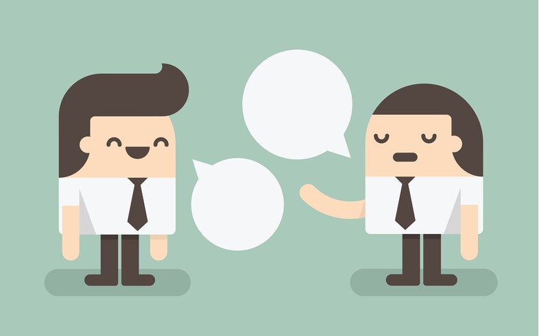Illustration på två män med tomma pratbubblor.