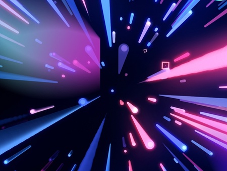 Texten 'FUB Talang' på en bakgrund med färgglada ljusstrålar i blått, rosa och lila mot svart.