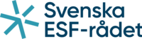 Logotyp för Svenska ESF-rådet med blå text och grafisk symbol till vänster.