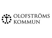 Logotyp för Olofströms kommun med text och en symbol av en hammare omgiven av prickar.