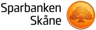 Logotyp för Sparbanken Skåne med svart text och en orange cirkel med ett träd.
