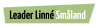Logotyp med texten 'Leader Linné Småland' på en ljusgrön bakgrund.