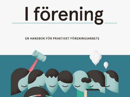 Omslag till boken 'I förening' med illustration av människor, symboler och föreningsarbete.