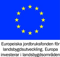 En EU-flagga och texten: Europeiska jordbruksfonden för landbygdsutveckling. Europa investerar i landsbygdsområden.